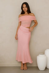 Velvet Sky Off Shoulder Mesh Maxi Dress Pink