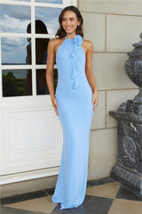 Stylish Grandeur Halter Maxi Dress Blue