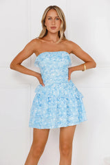Sunlit Waves Strapless Mini Dress Blue