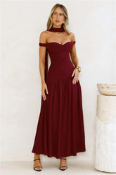 The Style Spotlight Off Shoulder Maxi Dress Burgundy