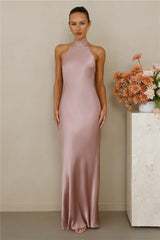 The Cleo Halter Satin Maxi Dress Dusty Pink