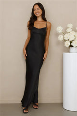 The Samara Satin Maxi Dress Black