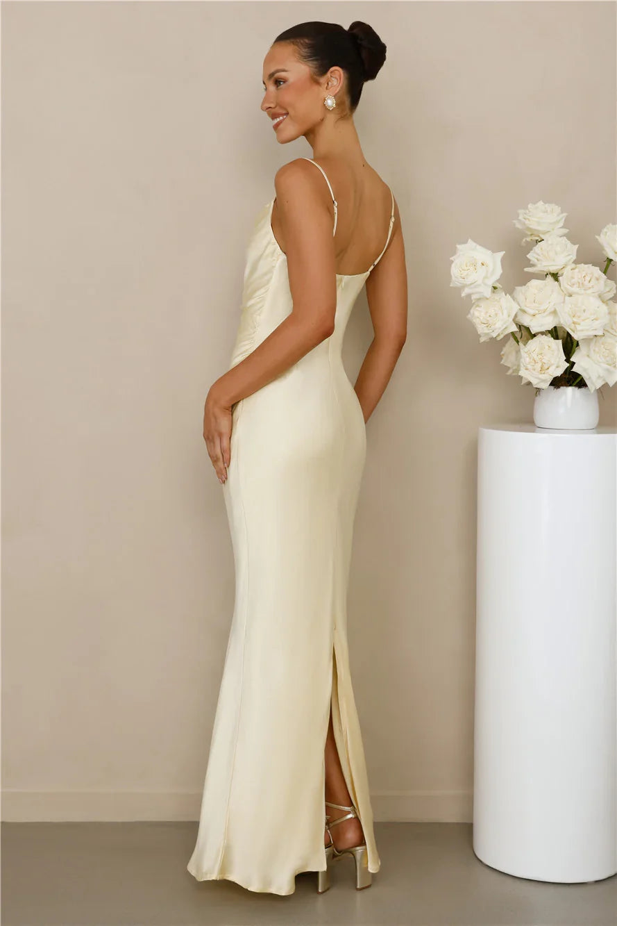 The Madeline Cowl Satin Maxi Dress Yellow