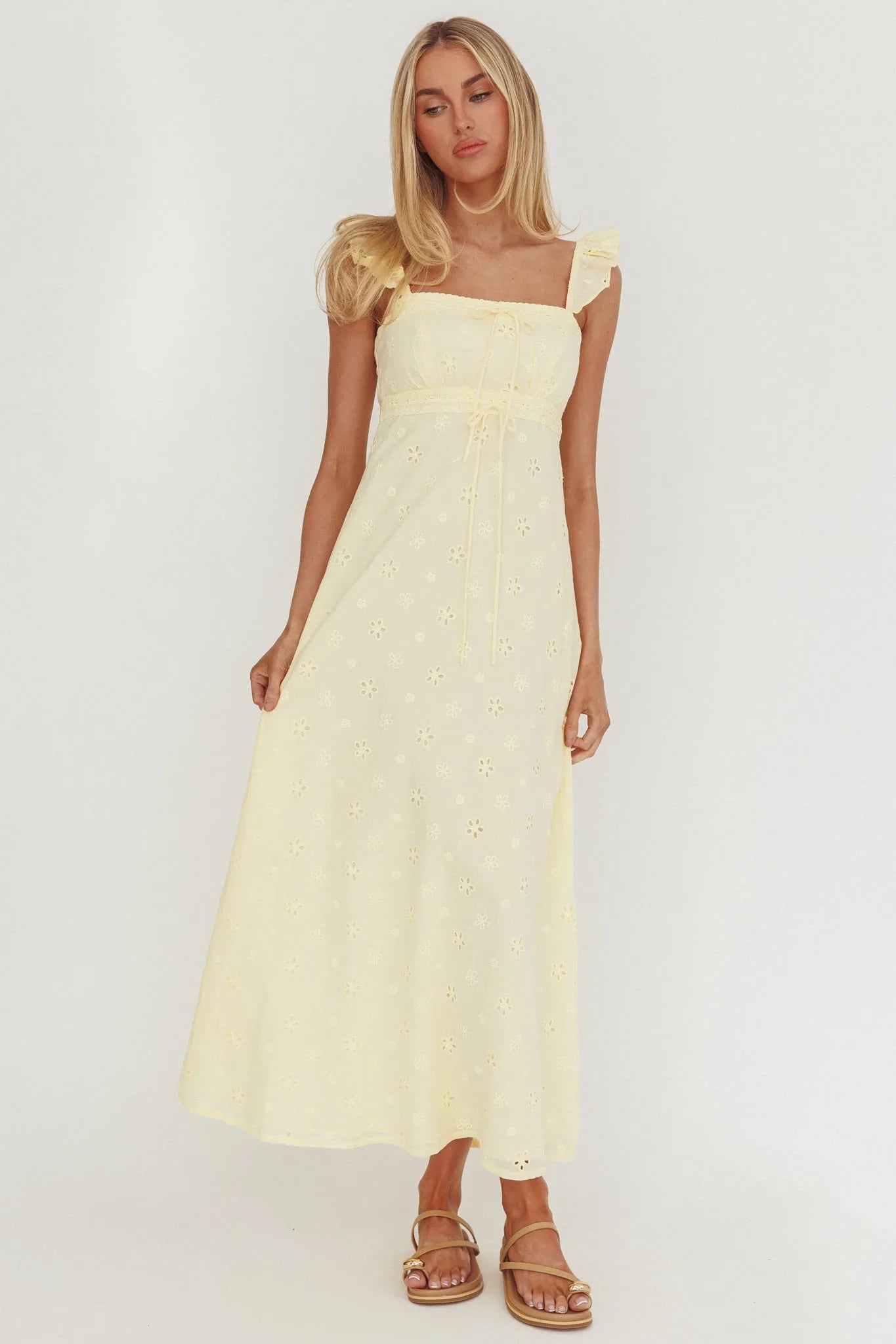 Zimmer Eyelet Frill Strap Maxi Dress Butter