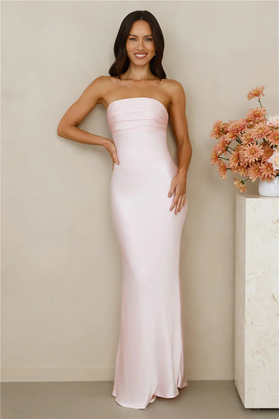 The Seraphina Strapless Satin Maxi Dress Pink