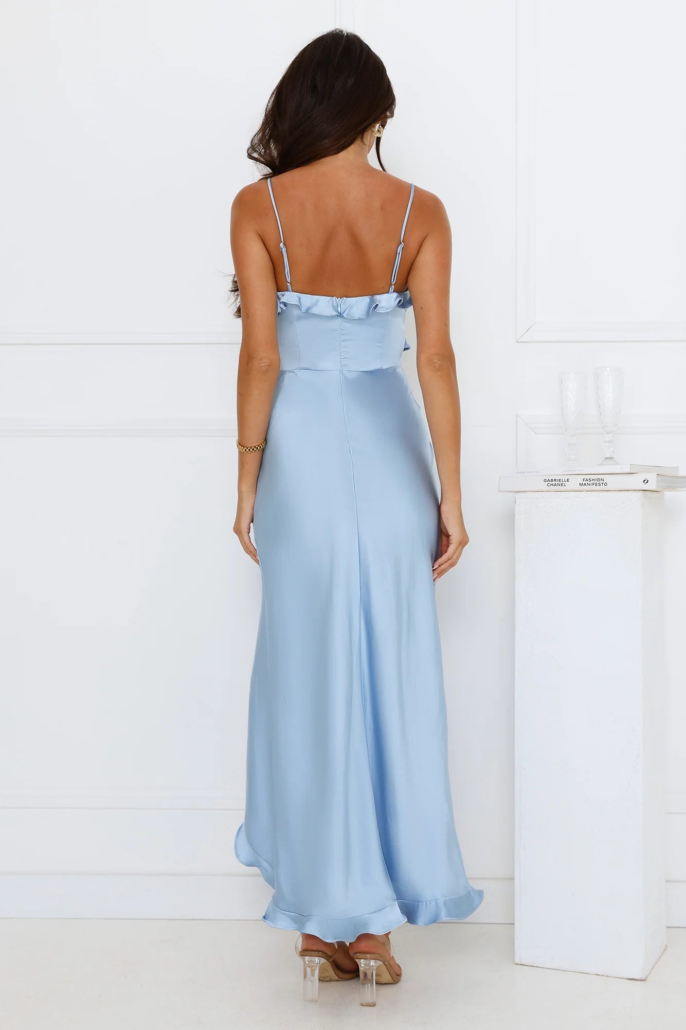Vibrant Vixen Satin Maxi Dress Blue