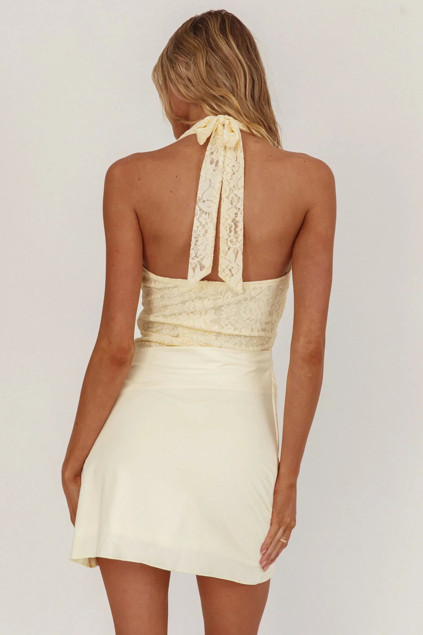 Summerland Lace Bodice Halter Mini Dress Butter