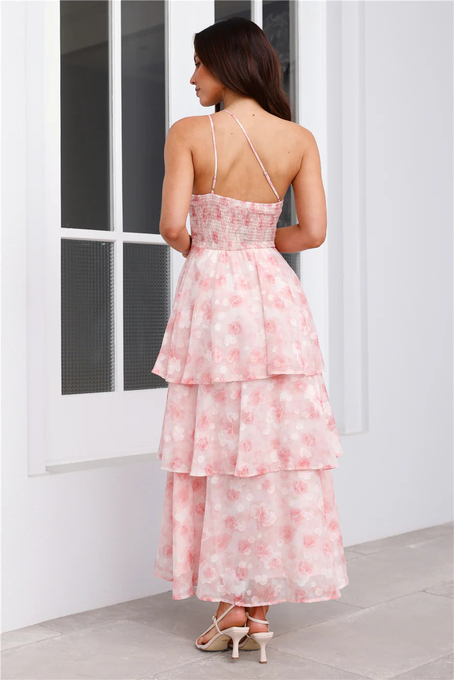 Whispering Waters One Shoulder Maxi Dress Pink