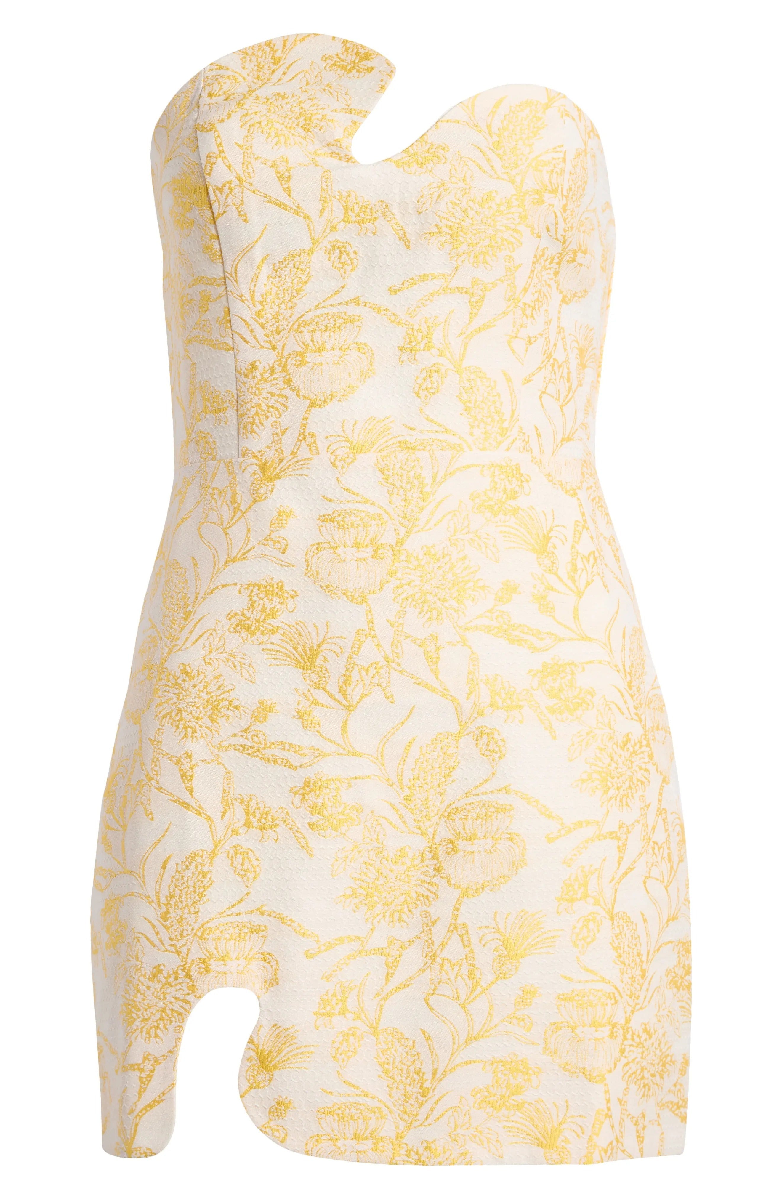 Textured Floral Mini Dress in Yellow