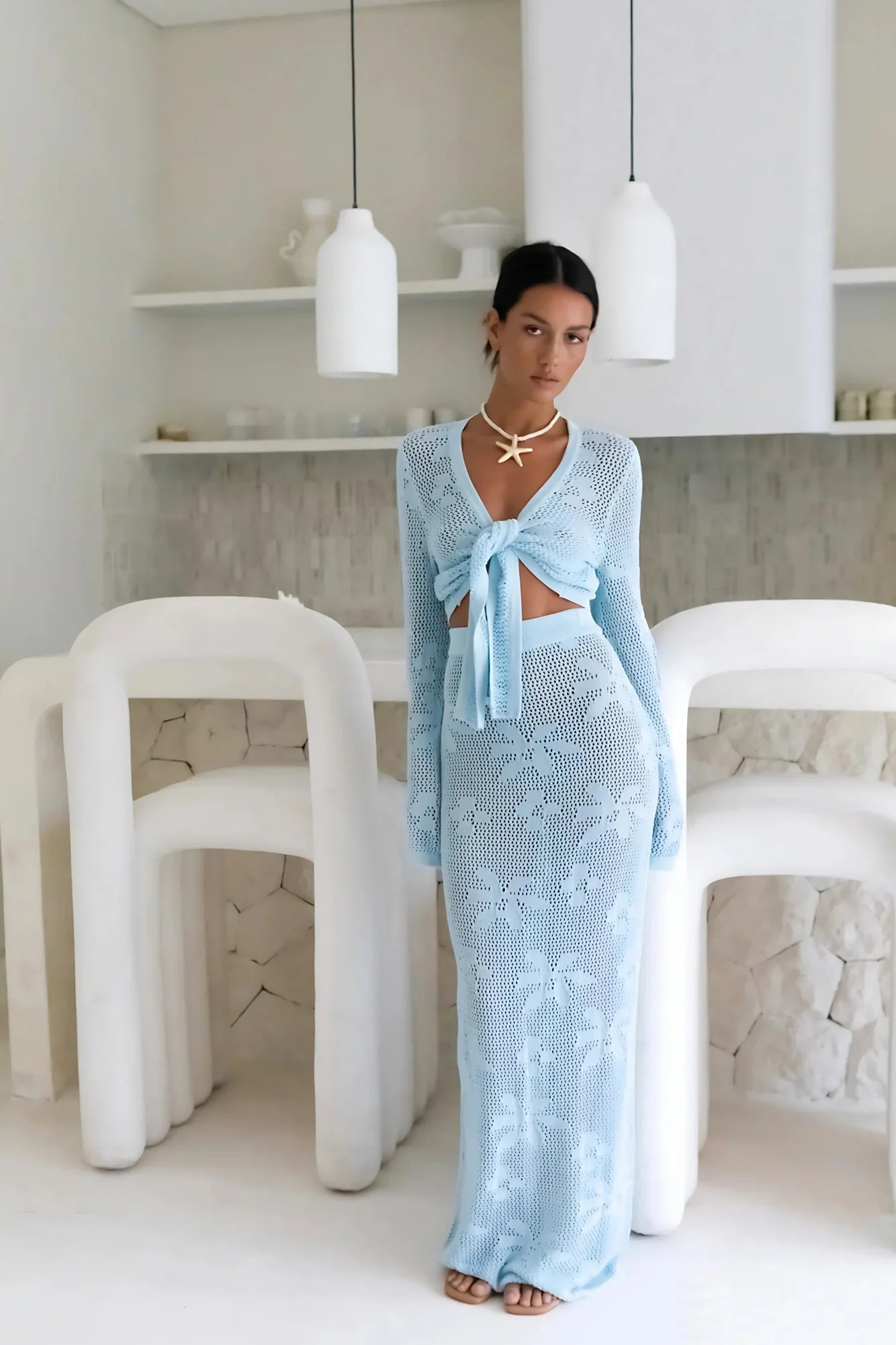 Terra Crochet Maxi Skirt Blue