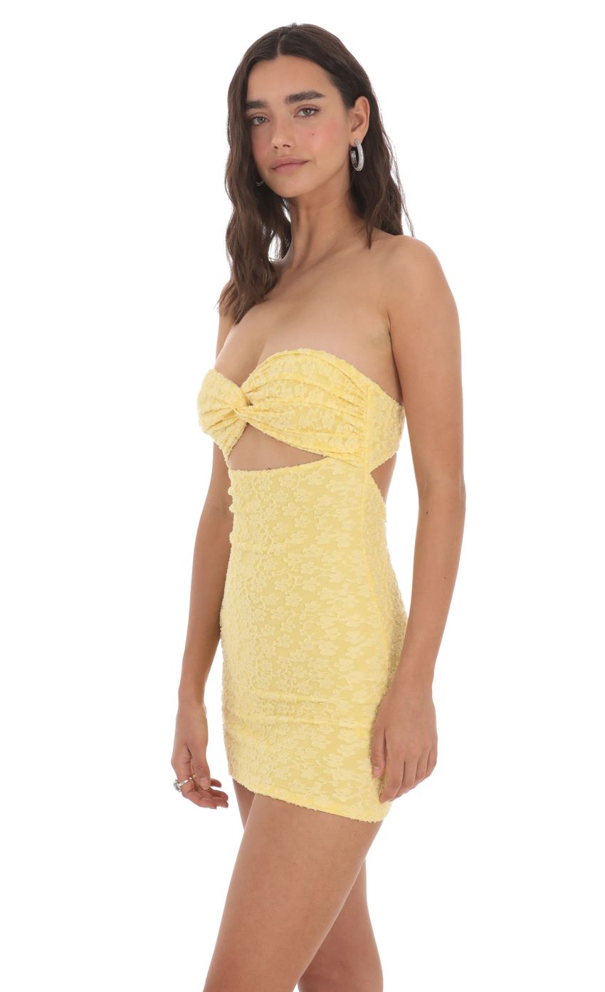 Textured Floral Cutout Dress in Yellow