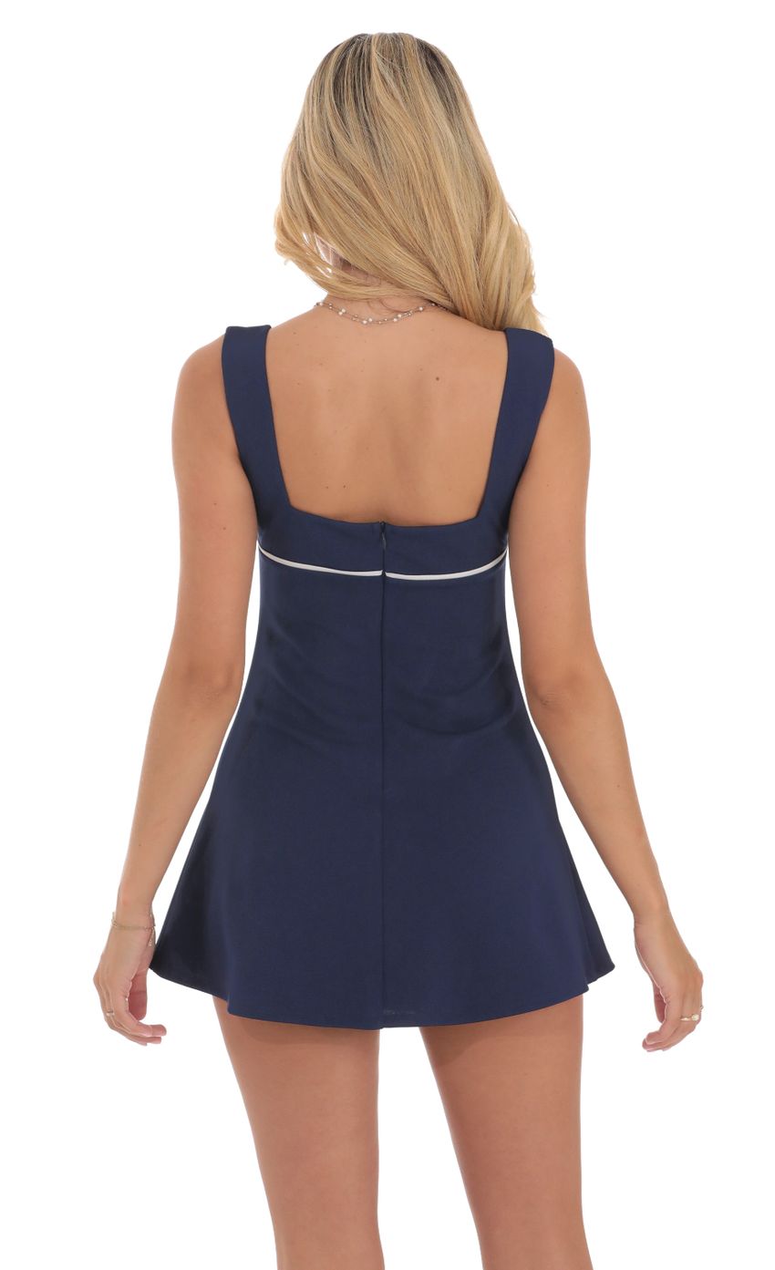 Wide Strap Front Tie Dress in Navy
