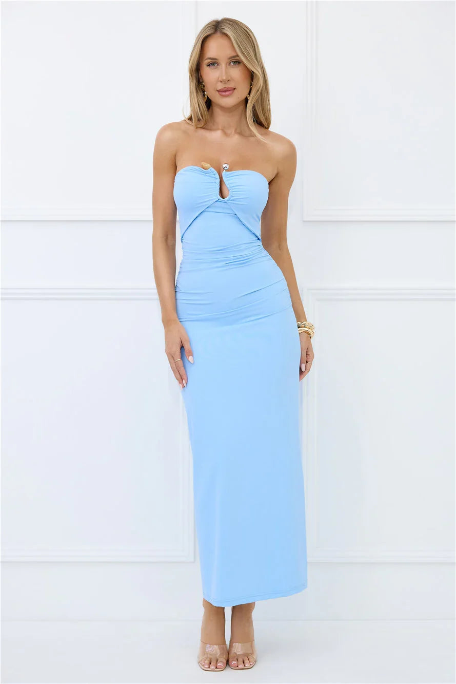 Stylish Days Strapless Maxi Dress Blue
