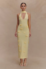 Wynn Floral Knit Midi Dress - Lemon
