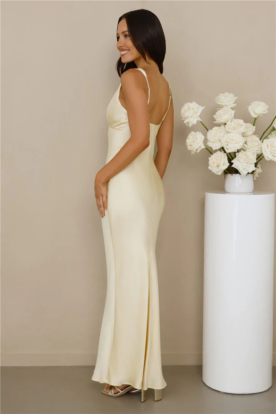The Isabeau Satin Maxi Dress Yellow