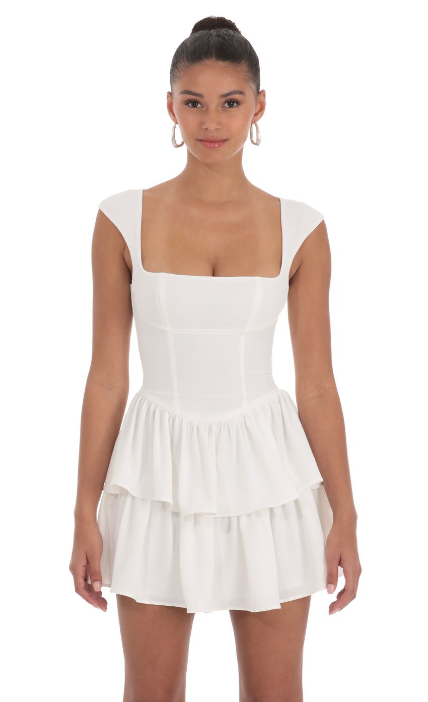 Wide Strap Ruffle Dress in White
