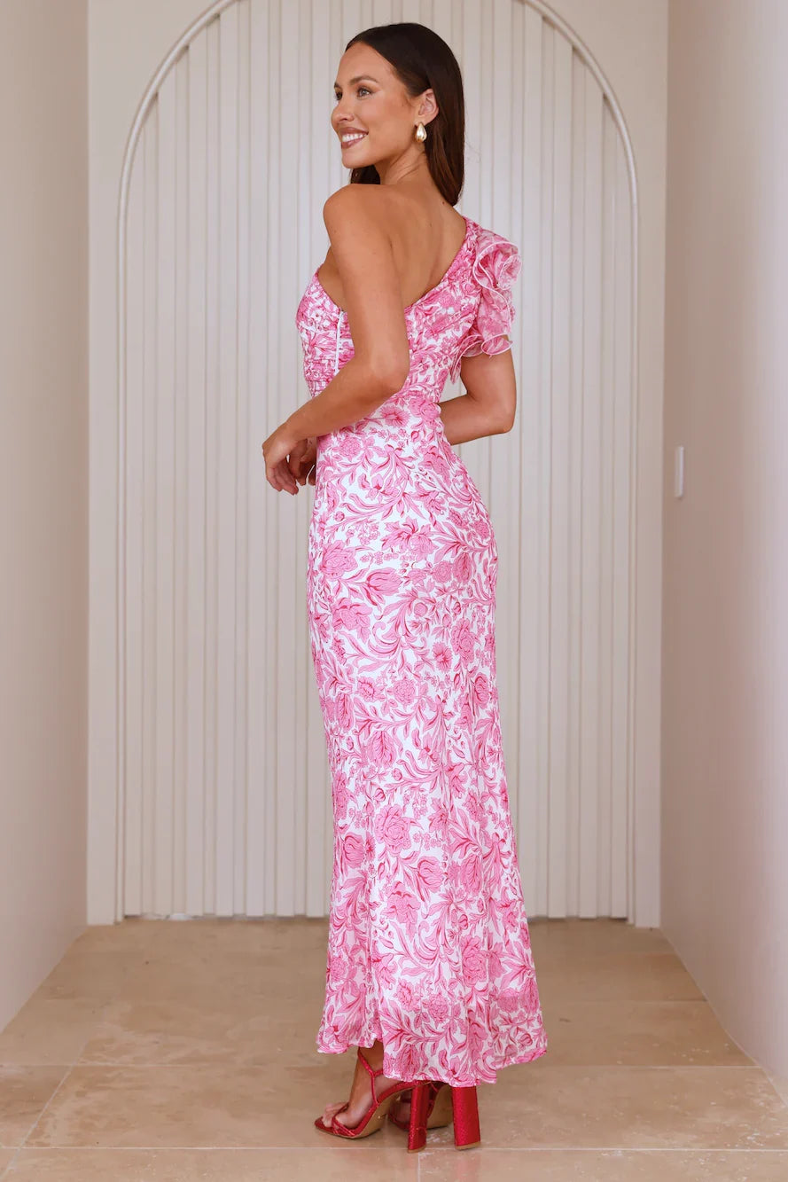 Uplifted One Shoulder Maxi Dress Pink